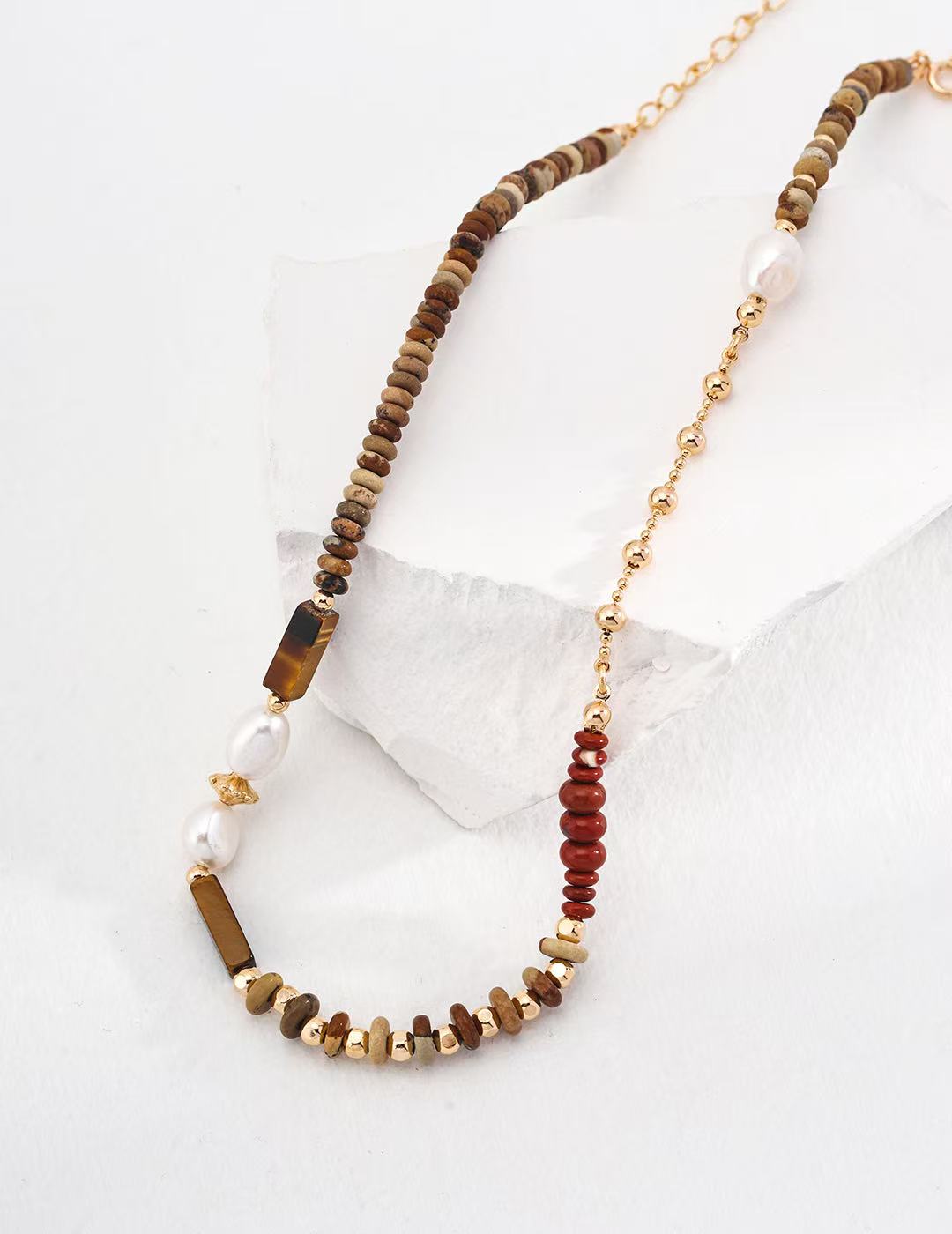 Vintage Tiger Eye & Freshwater Pearl Necklace
